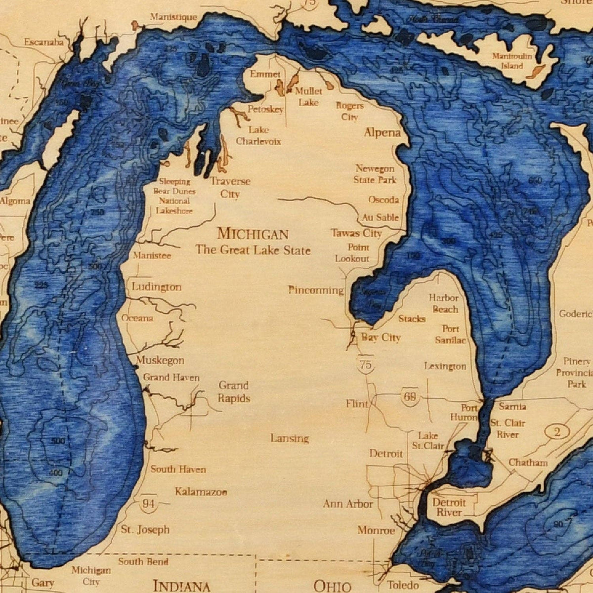 Great Lakes 3D Nautical Wood Map Wall Art & Serving Tray: Mahogany Deep ...