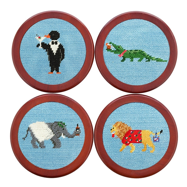 Party Animals Needlepoint Coaster Set by Smathers & Branson - Lake Effect