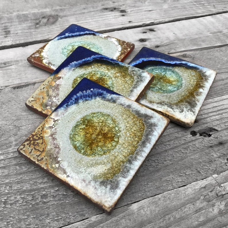 Geode Crackle Ceramic Coaster- Cobalt & Copper by Dock 6 Pottery - Lake Effect