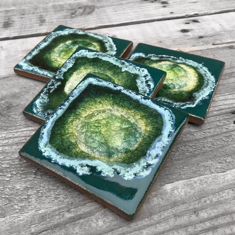 Geode Crackle Ceramic Coaster- Blue/Green by Dock 6 Pottery - Lake Effect