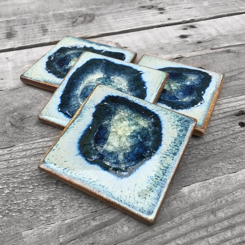 Geode Crackle Ceramic Coaster- Cascade by Dock 6 Pottery - Lake Effect