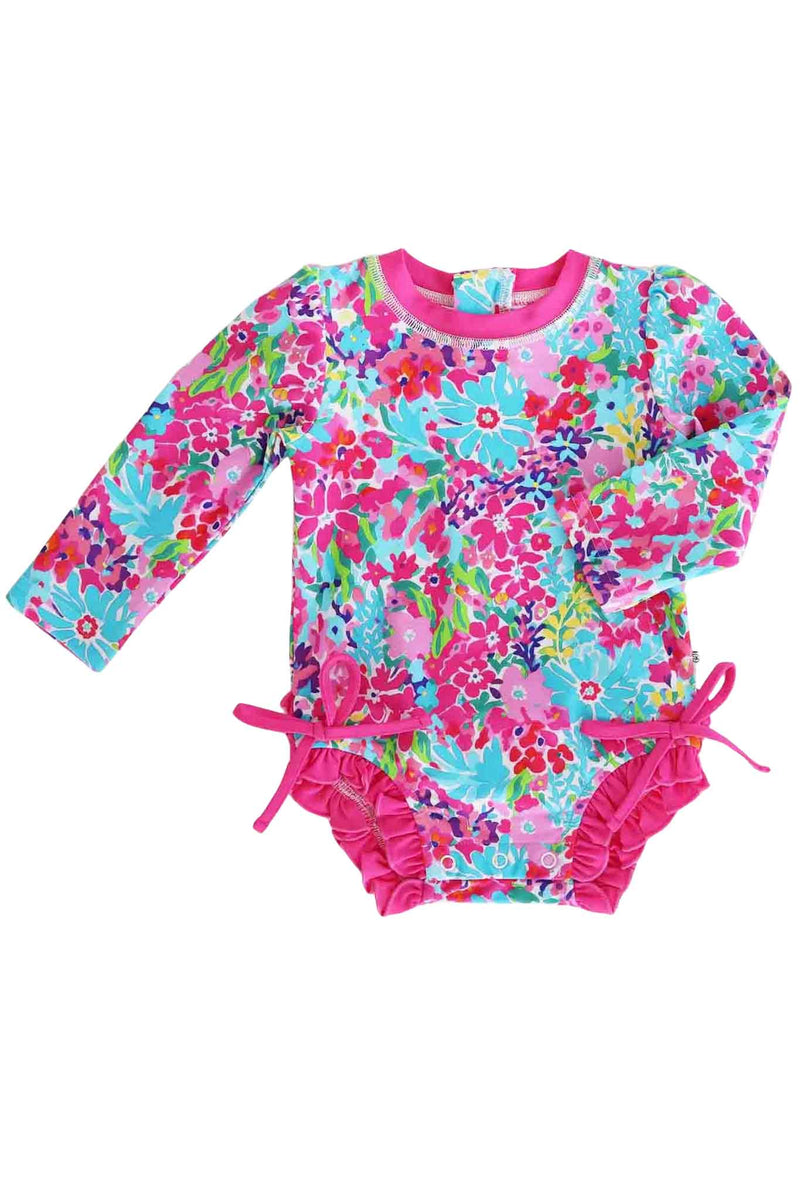 Long Sleeve Rash Guard With Ruffle Bottom- Petal Splash by Caden Lane ...