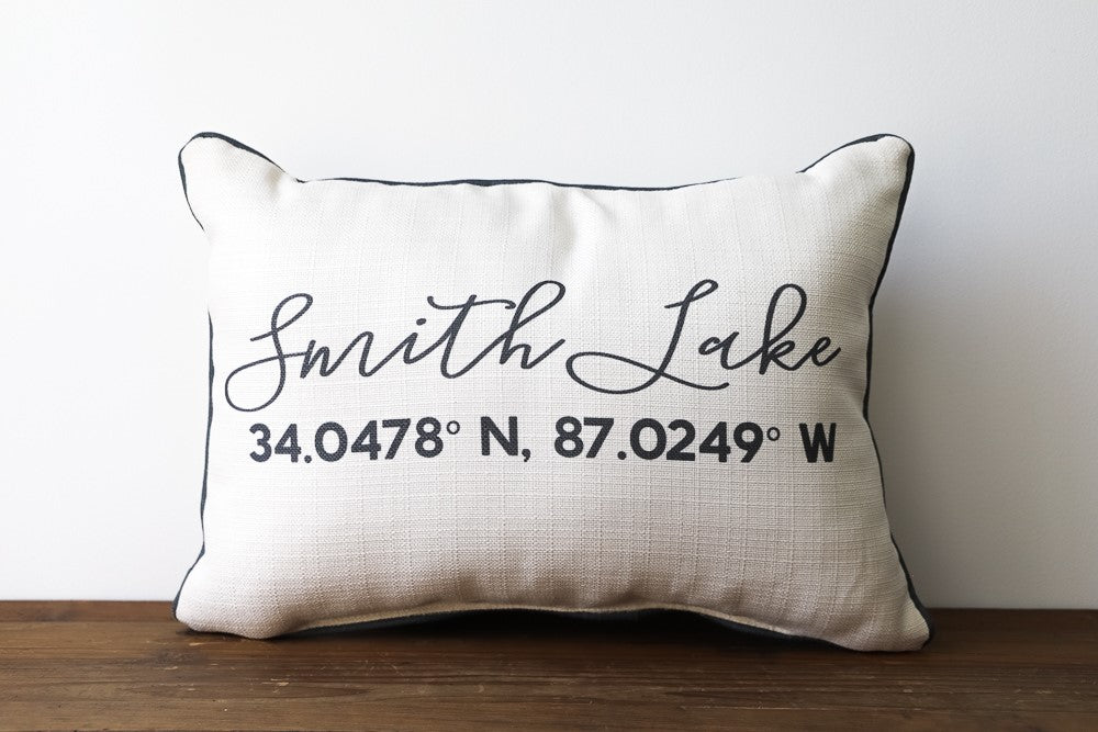 Lake Minnetonka Script Coordinates Pillow - Lake Effect