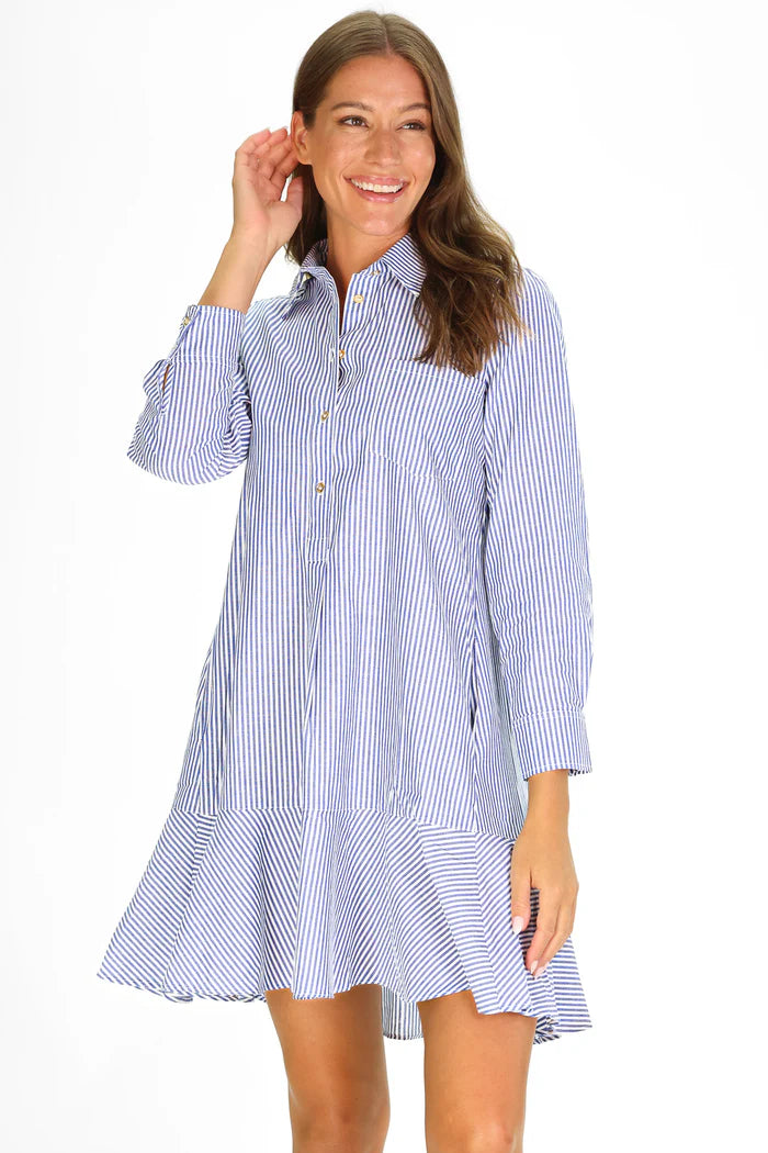 navy and white striped long sleeve dress Iris Dress in Navy & White Stripe by Duffield Lane