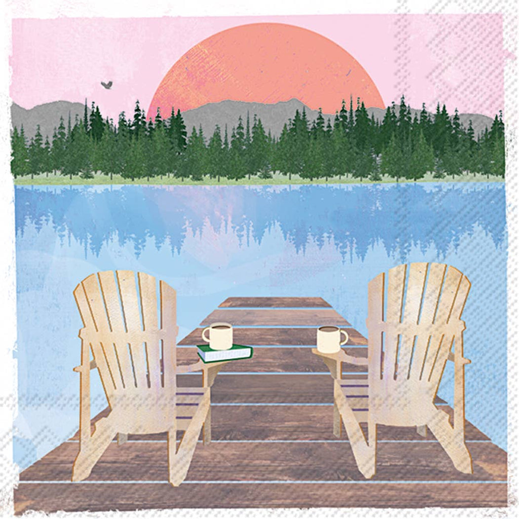 Sunday Lake Chairs Paper Cocktail Napkin - Lake Effect