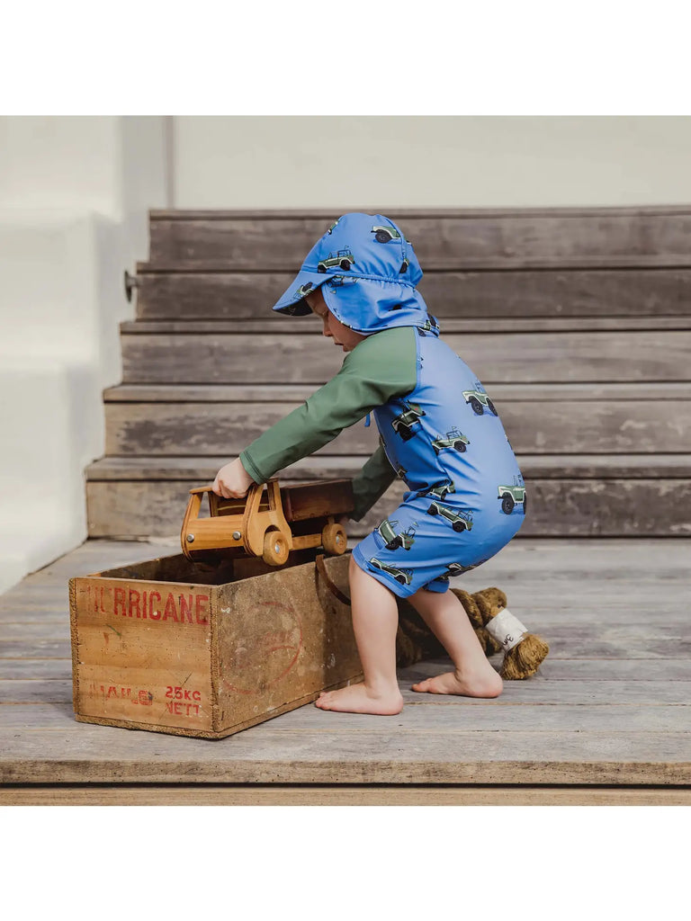 Surf Safari Flap Hat & LS Sunsuit Set by Snapper Rock - Lake Effect