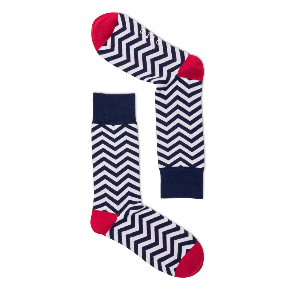 Navy and Red Zig Zag Socks by ortc - Lake Effect