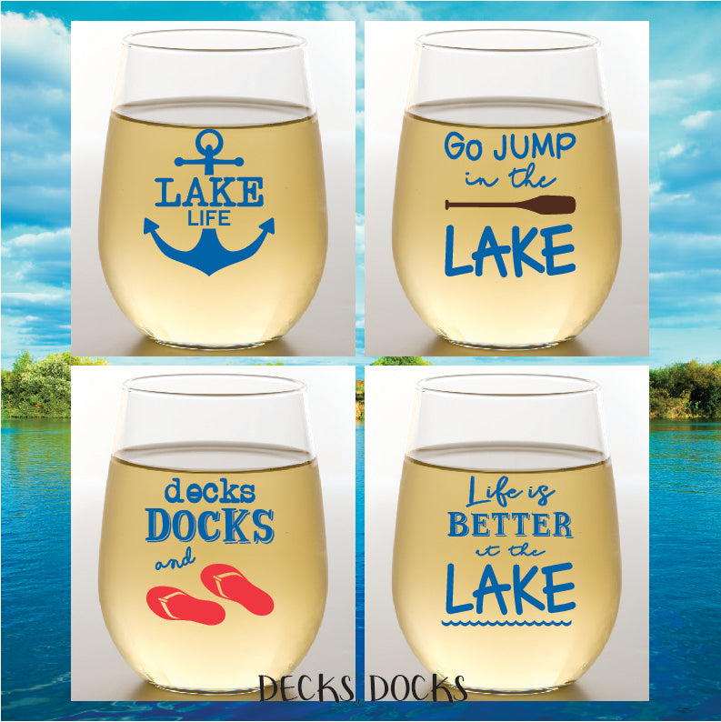 Lake Deck Docks Shatterproof Wine Glasses - Lake Effect
