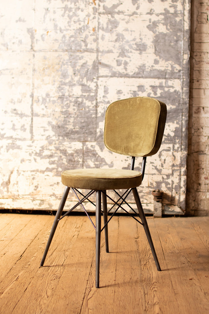 velvet dining chair with iron frame \ avocado - Lake Effect