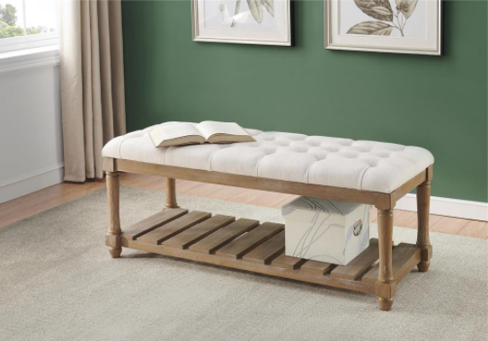 Tufted Creme Wooden Bench - Lake Effect