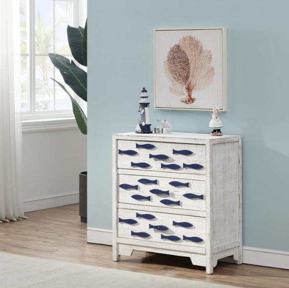 Navy Fish Three Drawer Chest - Lake Effect