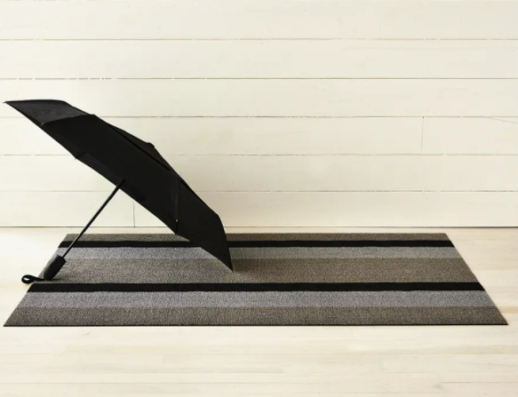 Chilewich Bold Stripe Shag Rug- Silver/Black - Lake Effect