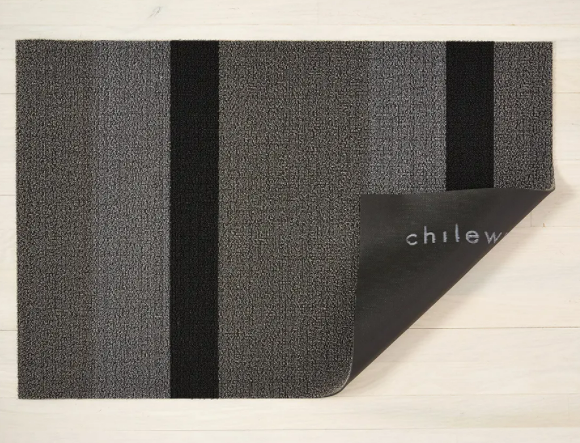 Chilewich Bold Stripe Shag Rug- Silver/Black - Lake Effect
