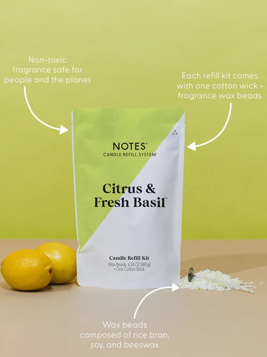 Notes Candle Refill Kits- Citrus & Fresh Basil - Lake Effect