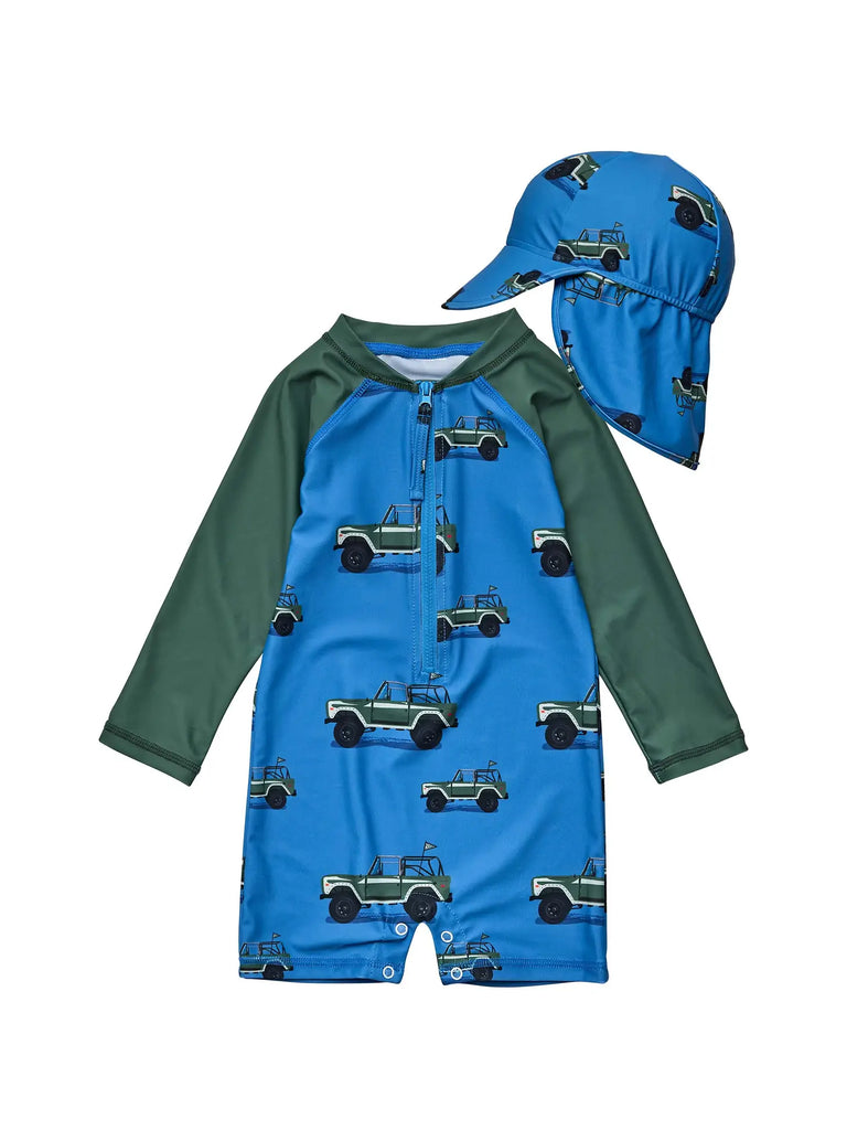 Surf Safari Flap Hat & LS Sunsuit Set by Snapper Rock - Lake Effect
