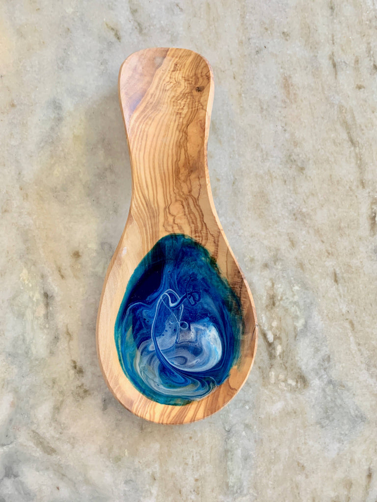Olive Wood Spoon Holder- Ocean - Lake Effect