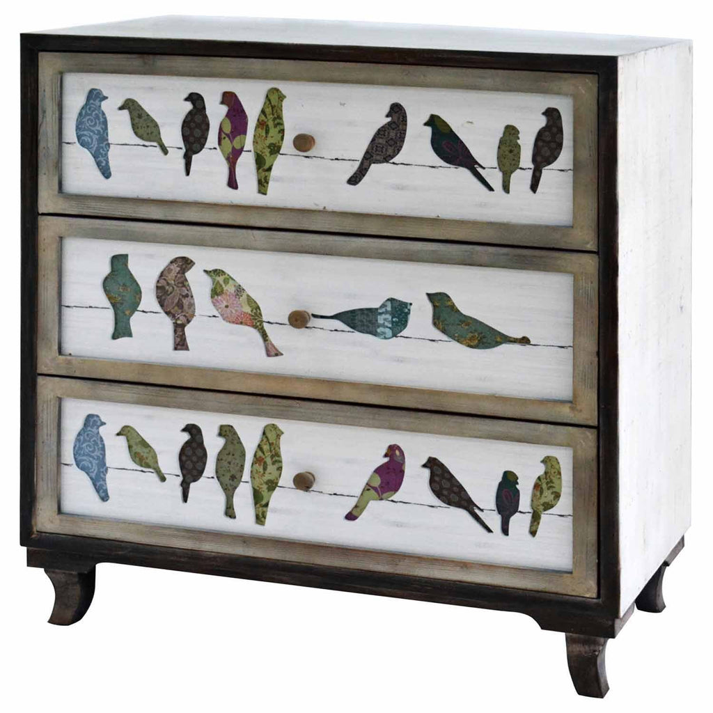Birds on a Wire- 3 Drawer Painted Chest - Lake Effect