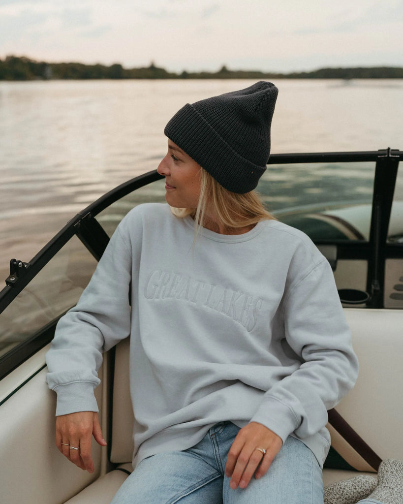 Grey Embroidered Crew by Great Lakes Co. - Lake Effect