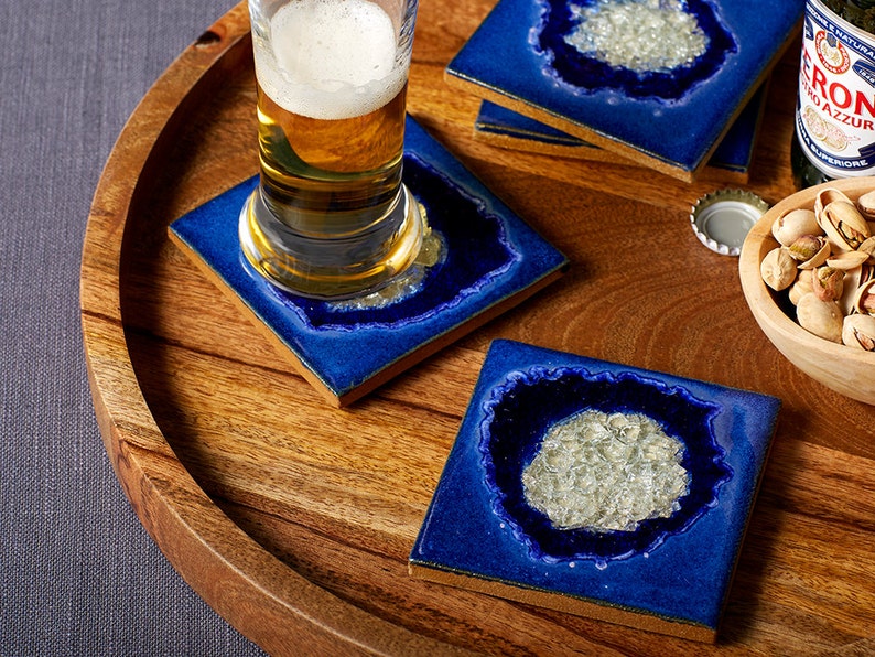 Geode Crackle Ceramic Coaster- Cobalt by Dock 6 Pottery - Lake Effect