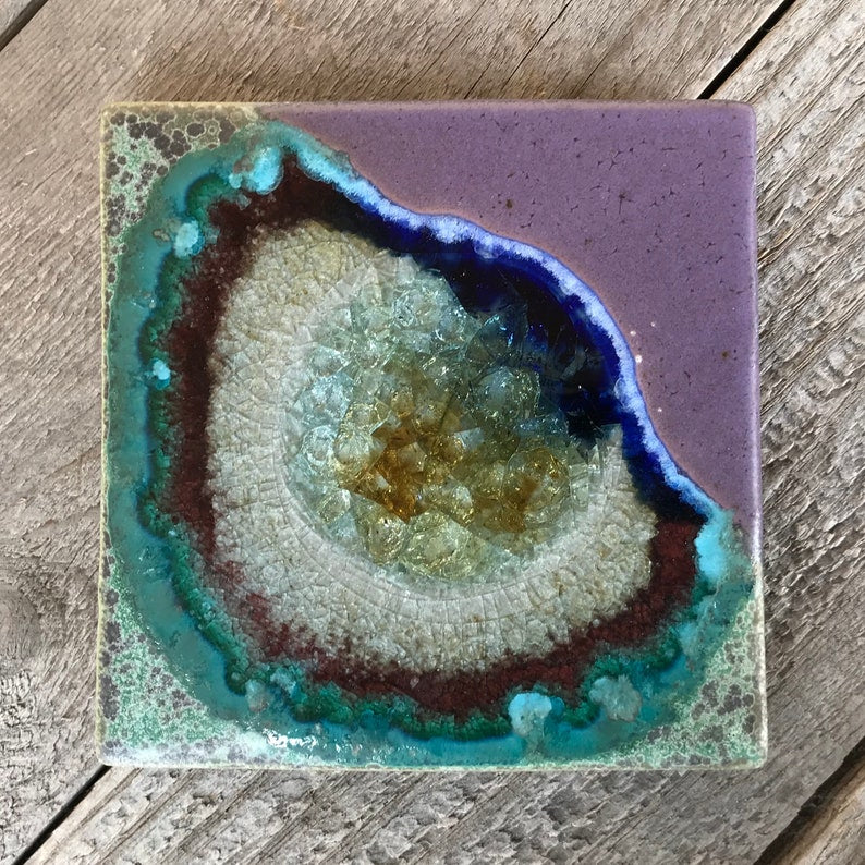 Geode Crackle Ceramic Coaster- Purple/Green by Dock 6 Pottery - Lake Effect
