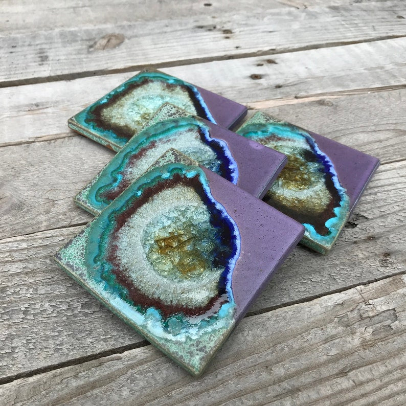 Geode Crackle Ceramic Coaster- Purple/Green by Dock 6 Pottery - Lake Effect