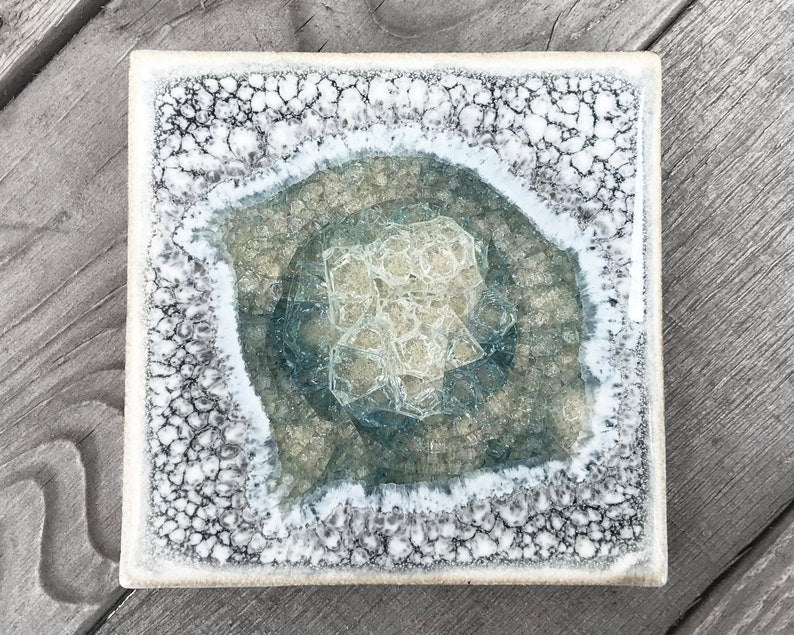 Geode Crackle Ceramic Coaster- Ash by Dock 6 Pottery - Lake Effect