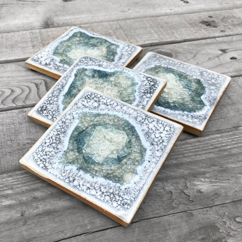 Geode Crackle Ceramic Coaster- Ash by Dock 6 Pottery - Lake Effect