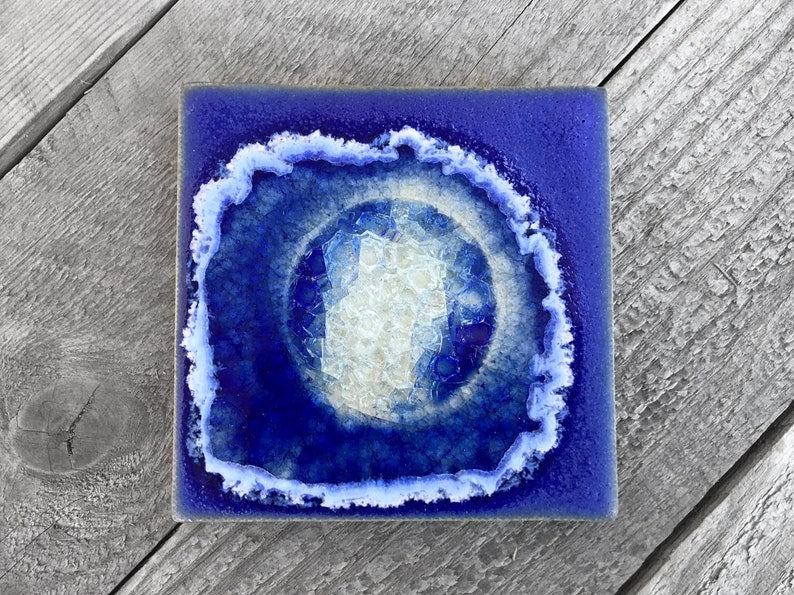 Geode Crackle Ceramic Coaster- Blue by Dock 6 Pottery - Lake Effect