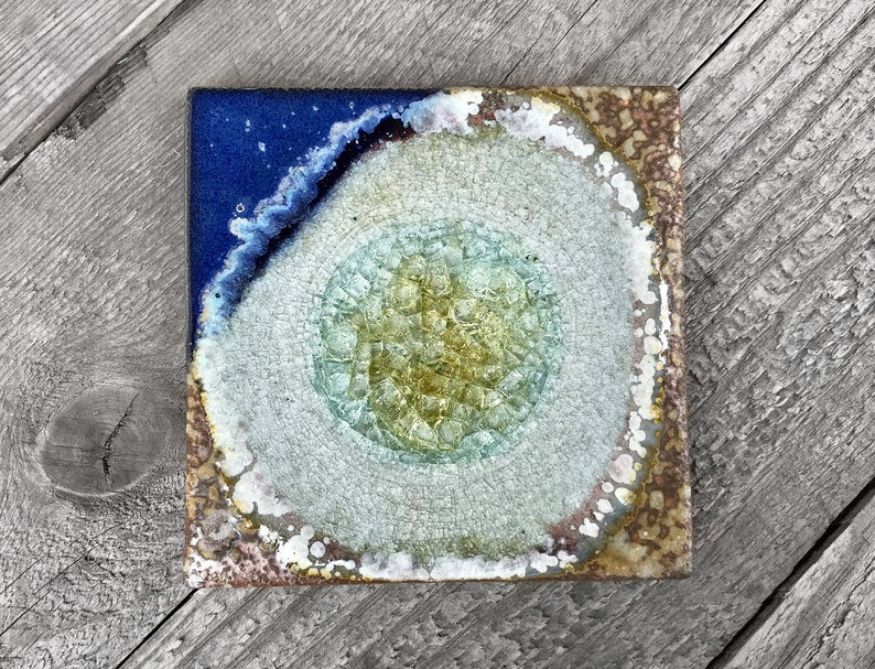 Geode Crackle Ceramic Coaster- Cobalt & Copper by Dock 6 Pottery - Lake Effect
