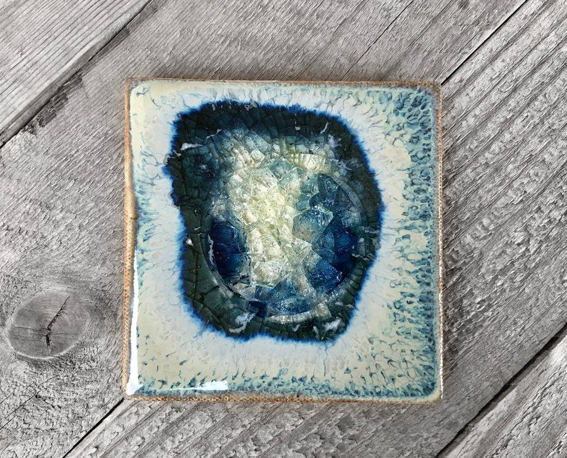 Geode Crackle Ceramic Coaster- Cascade by Dock 6 Pottery - Lake Effect