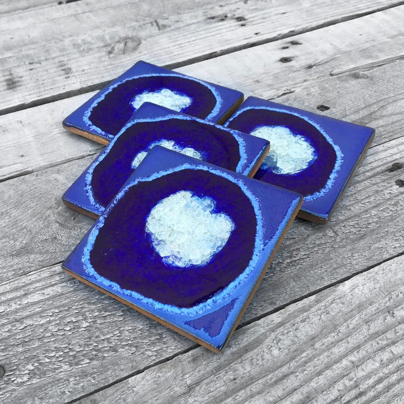 Geode Crackle Ceramic Coaster- Cobalt by Dock 6 Pottery - Lake Effect