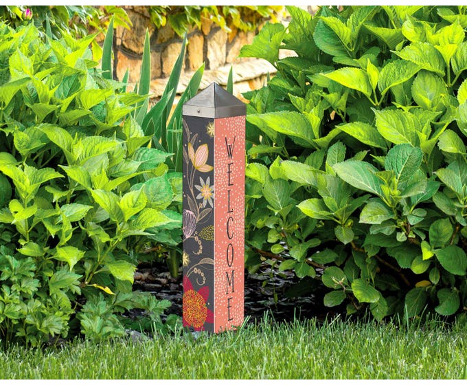 Floral Welcome 20" Art Pole by Studio M - Lake Effect